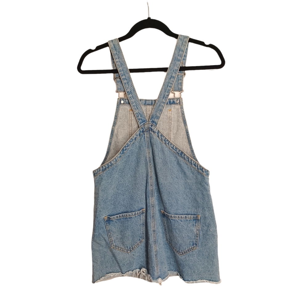 Forever 21 Light Blue Distressed Denim Overall Mini Jumper Dress - Picture 2 of 7